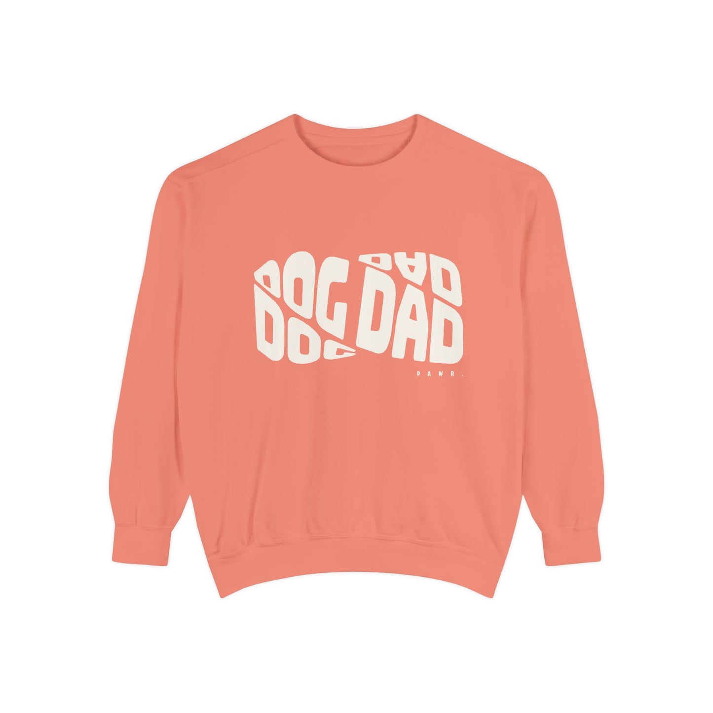 Coral sweatshirt with 'Dad Dog' text on a white background