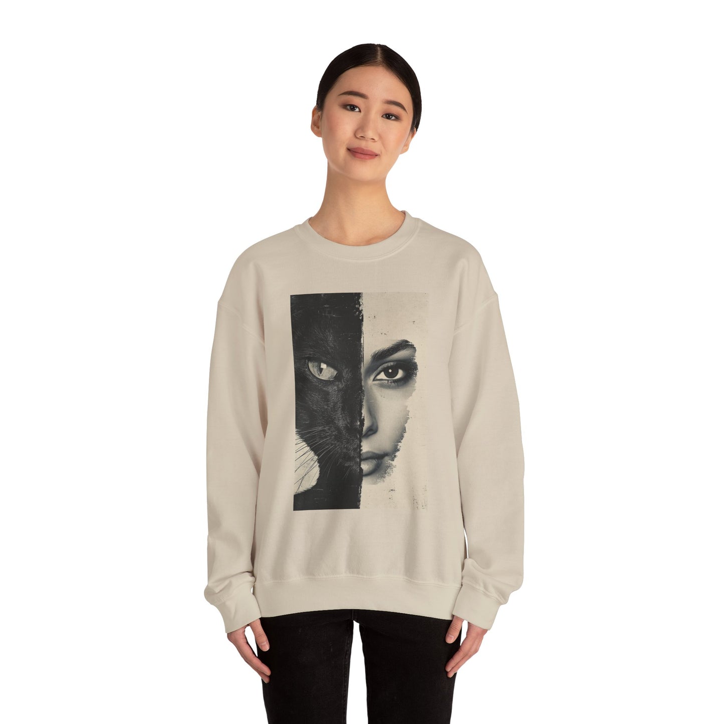Cat Mom Crewneck Sweatshirt — Cat Woman Dual Face Feline Love