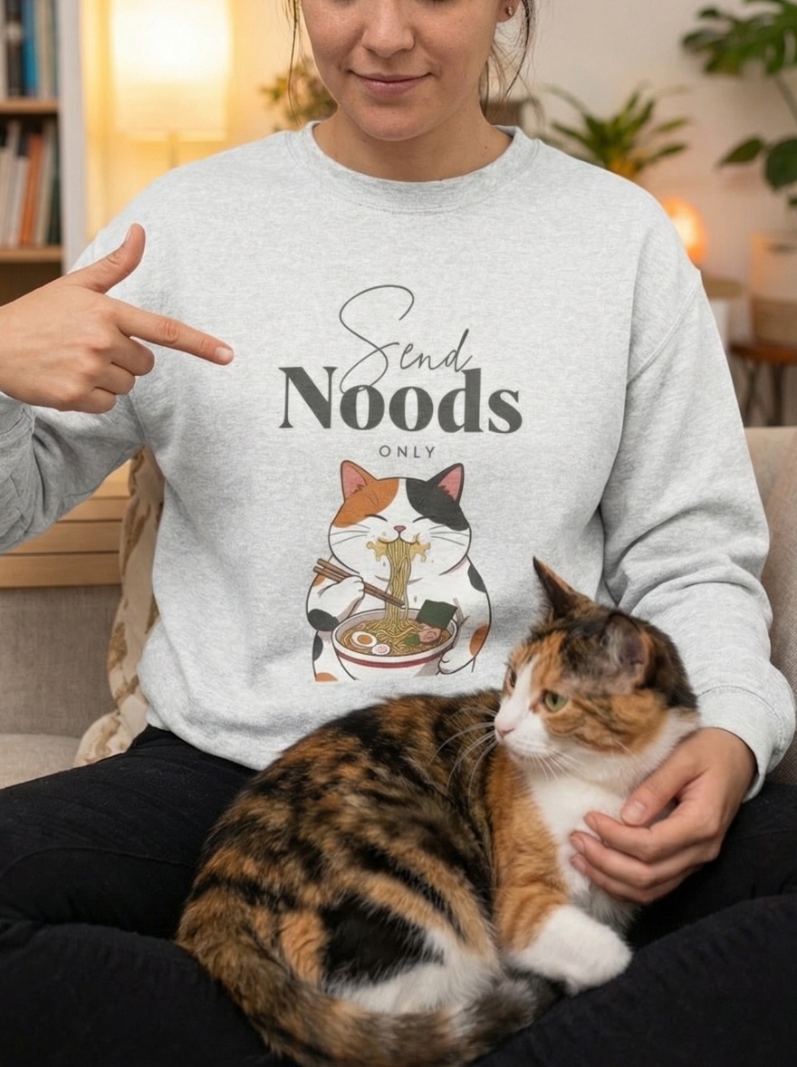Send Noods Only Sweatshirt – Funny Cat Ramen Meme