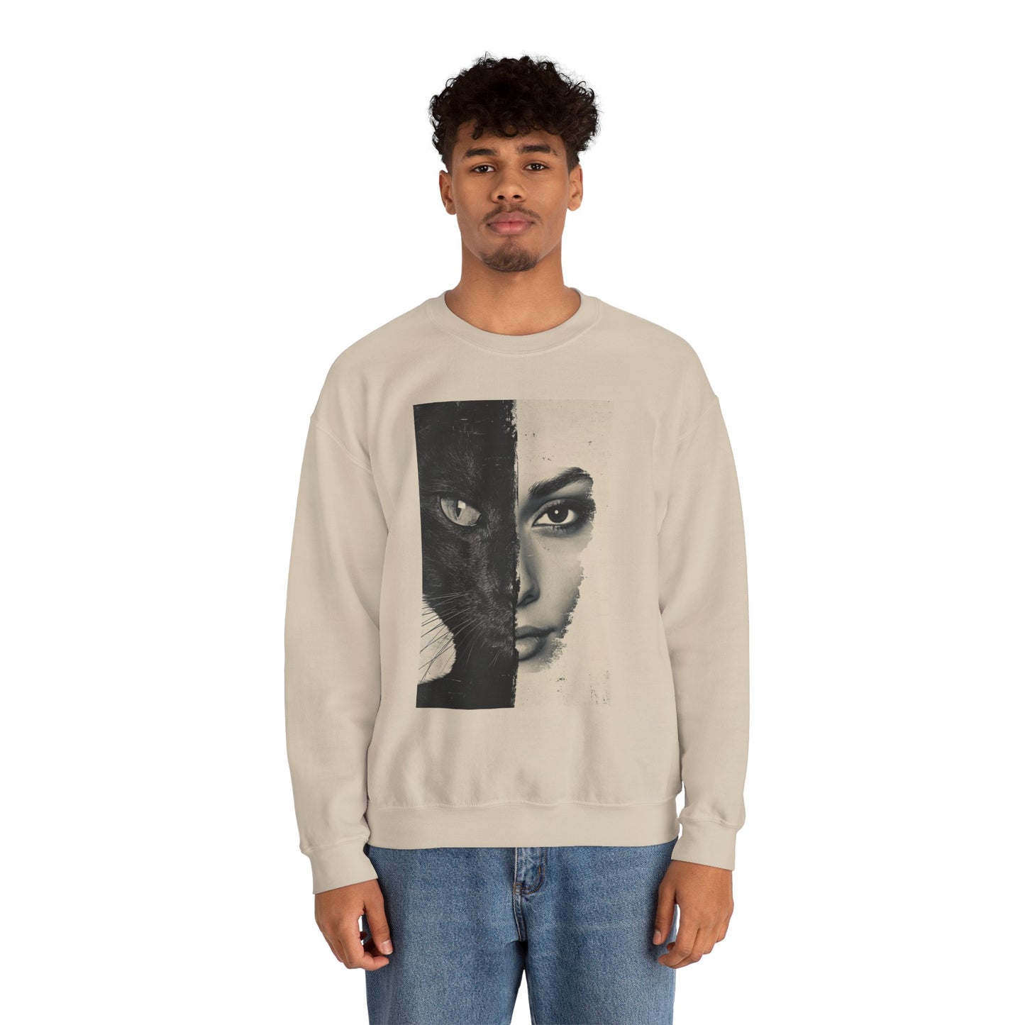 Cat Mom Crewneck Sweatshirt — Cat Woman Dual Face Feline Love