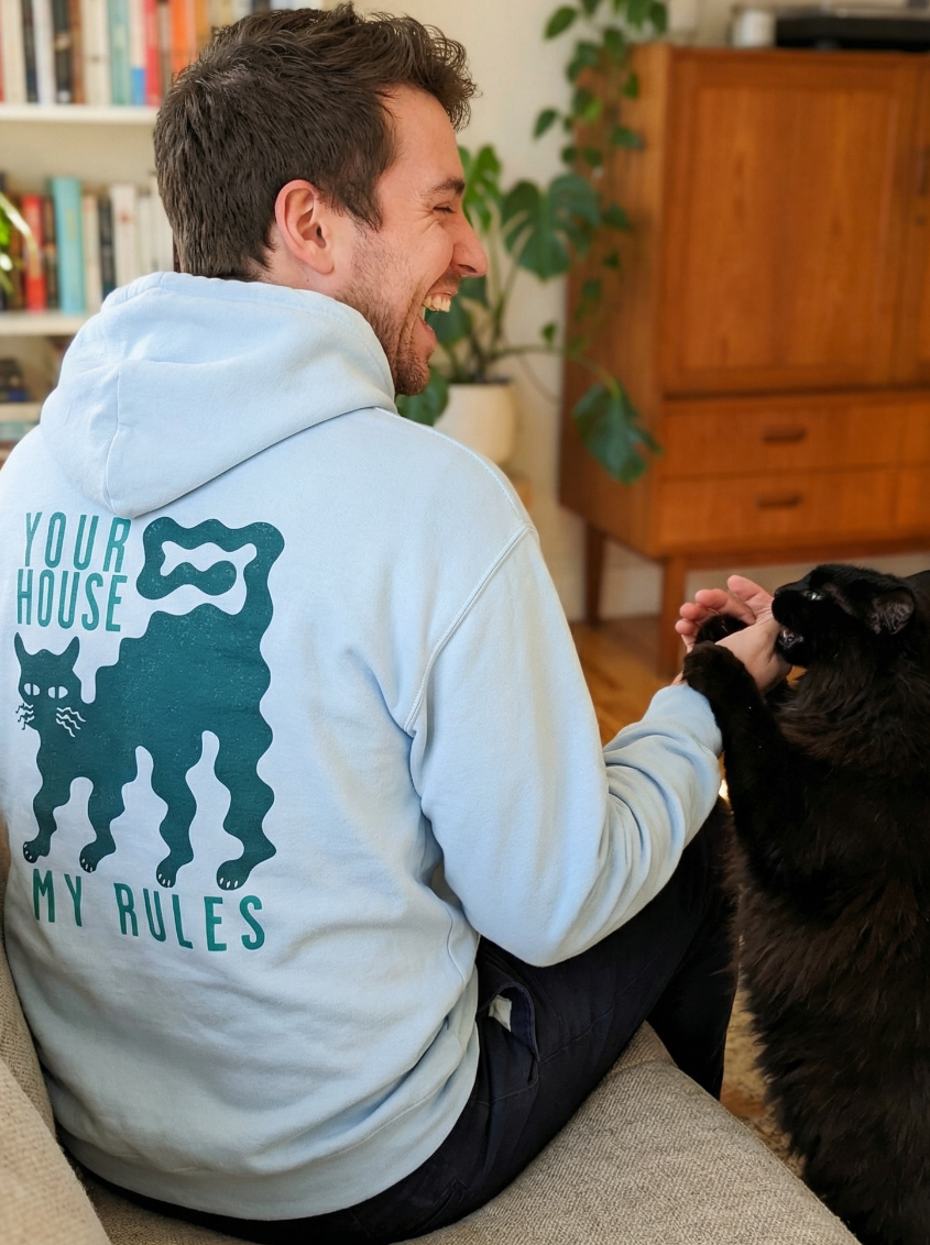 Funny cat hoodie for cat lovers lounging at home with their pets
