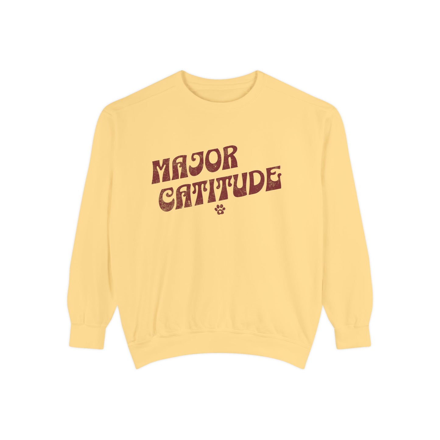 Major Cattitude Sweatshirt – Retro Cat Paw Graphic Garment-Dyed Crewneck