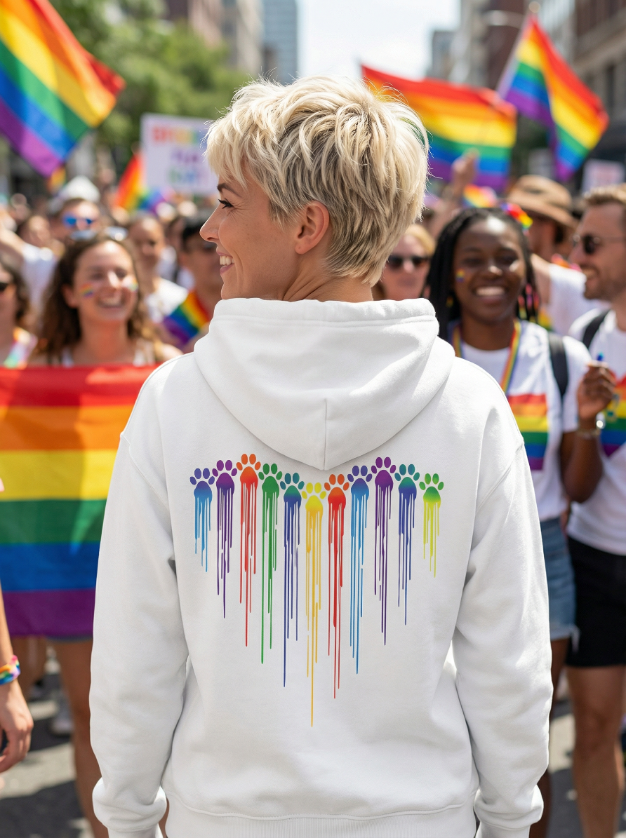 🌈 Rainbow Paws Heart Hoodie – Pride Hoodie
